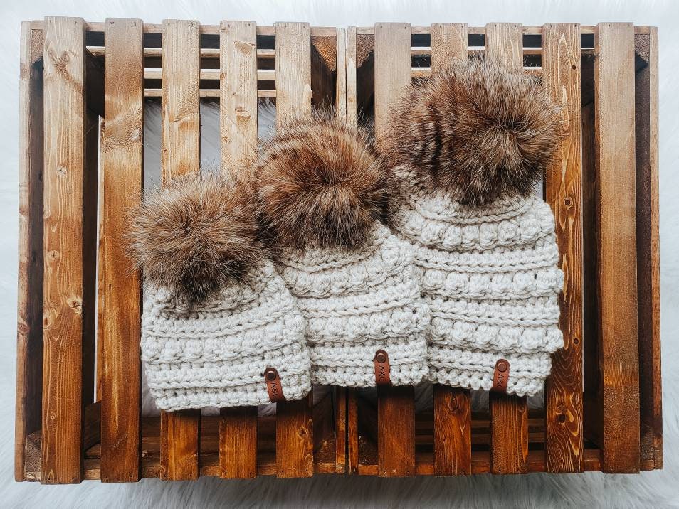 Mommy and Me Bobble Beanie Set | Matching Crochet Hats