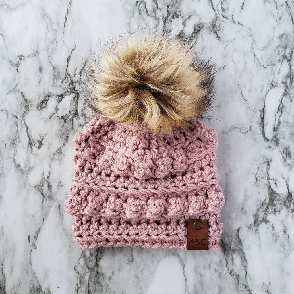 Baby Bobble Beanie | Handmade Crochet Baby Hat with Faux Fur Pom Pom