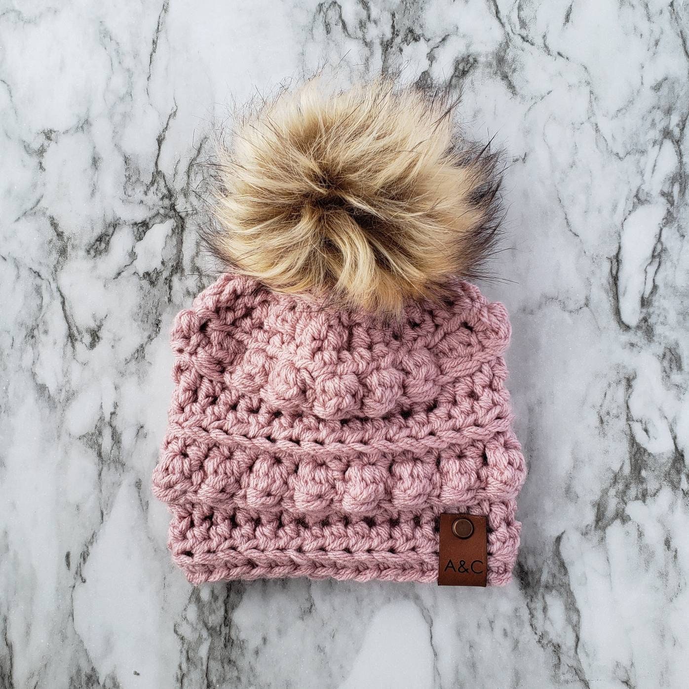 Baby Bobble Beanie | Handmade Crochet Baby Hat with Faux Fur Pom Pom