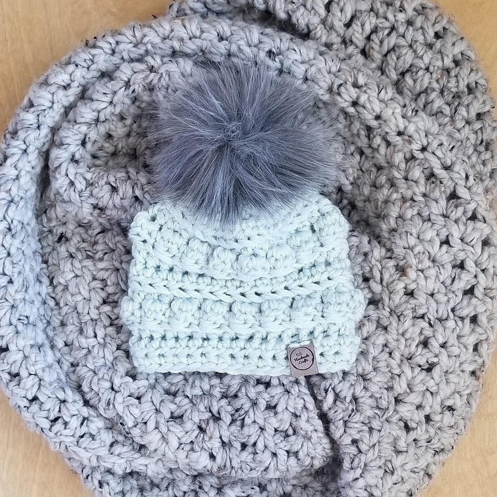 Baby Bobble Beanie | Handmade Crochet Baby Hat with Faux Fur Pom Pom