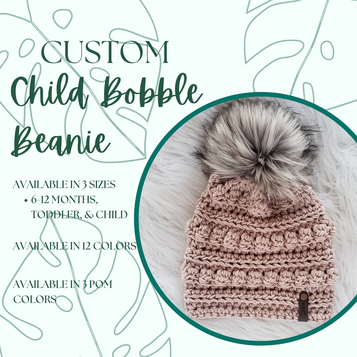 Child Bobble Beanie | Handmade Crochet Kids Hat with Faux Fur Pom Pom