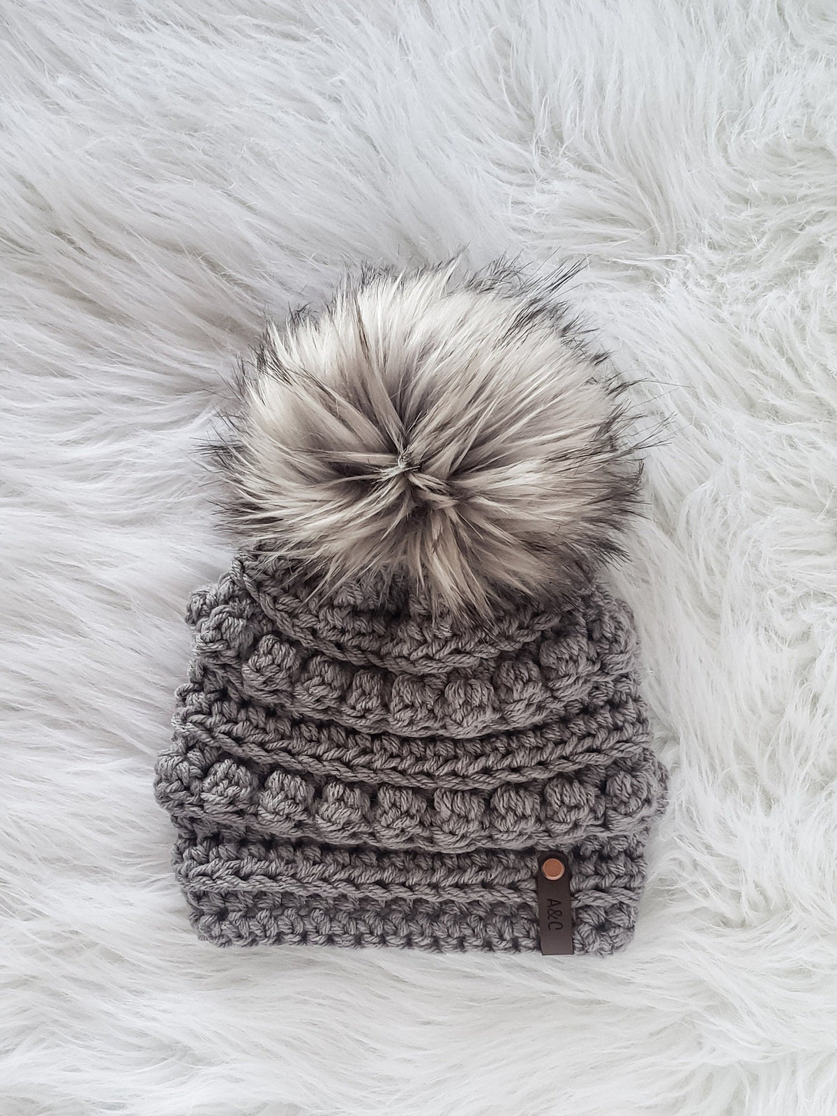 Child Bobble Beanie | Handmade Crochet Kids Hat with Faux Fur Pom Pom