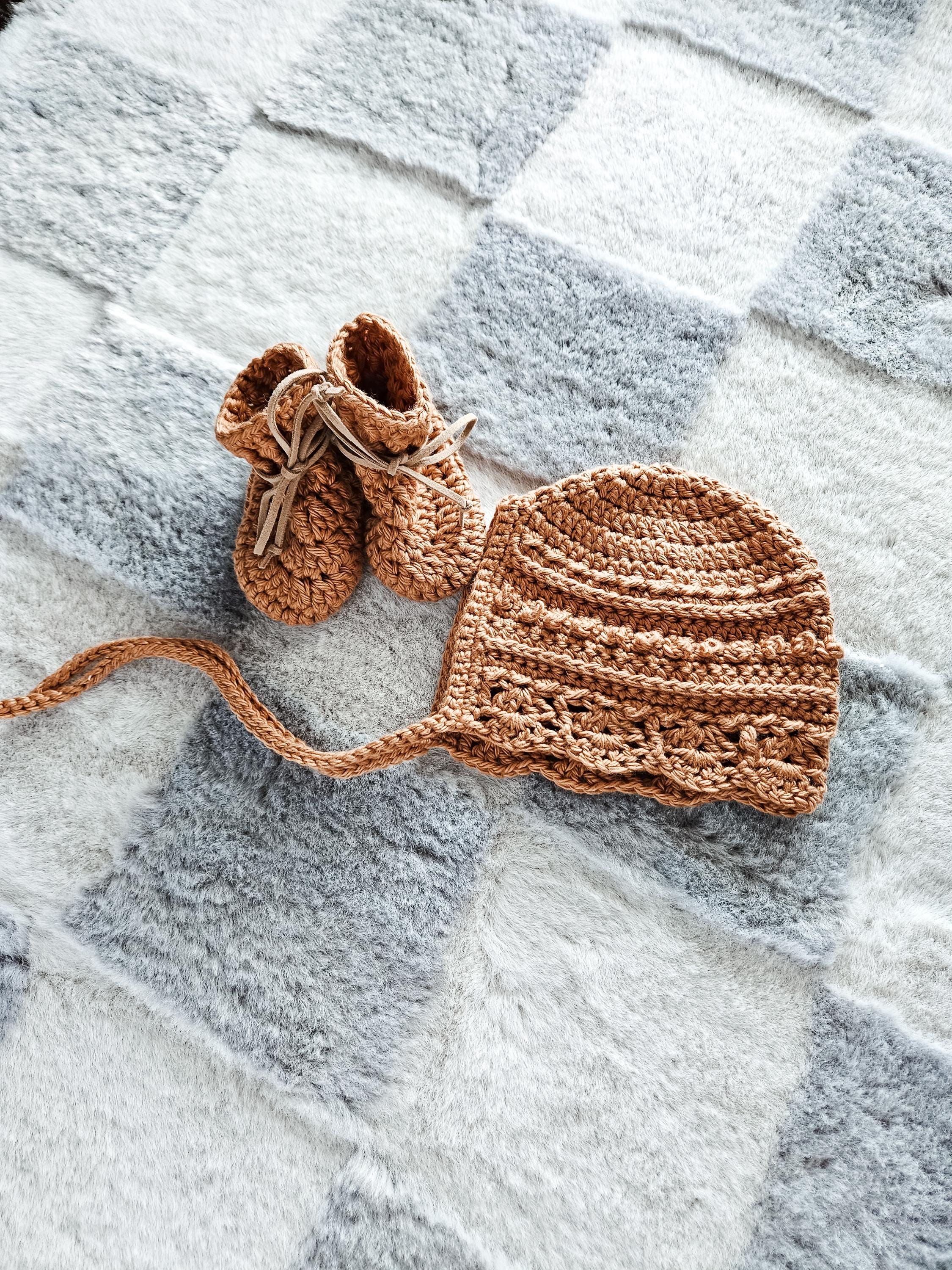 Crochet Baby Bonnet and Booties Set | Handmade Newborn Gift | 0-6 Months | Antique Gold