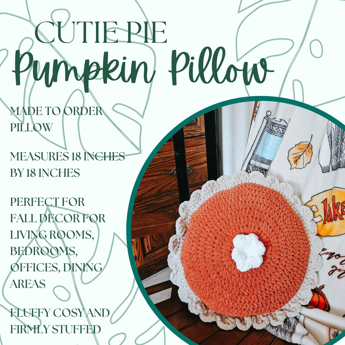 Crochet Pumpkin Pie Pillow | Handmade Fall & Thanksgiving Decor
