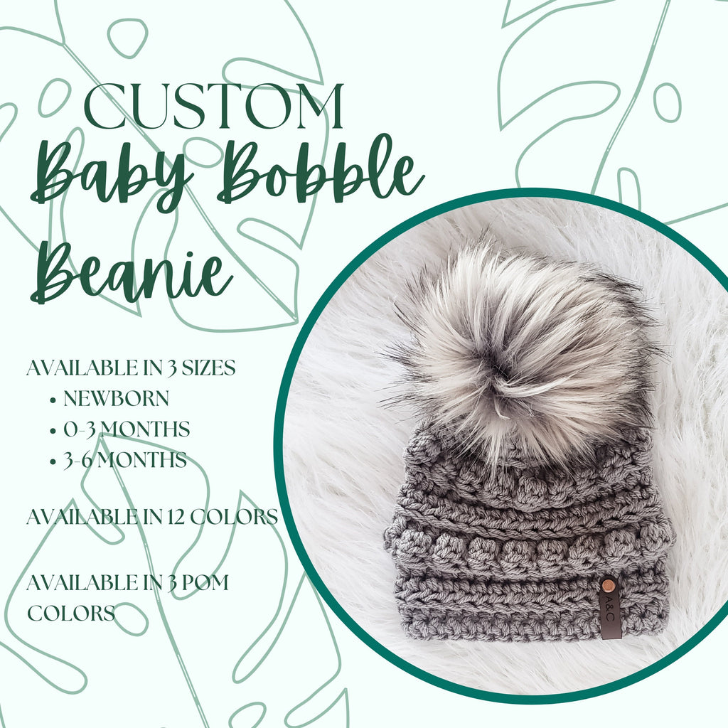 Baby Bobble Beanie | Handmade Crochet Baby Hat with Faux Fur Pom Pom