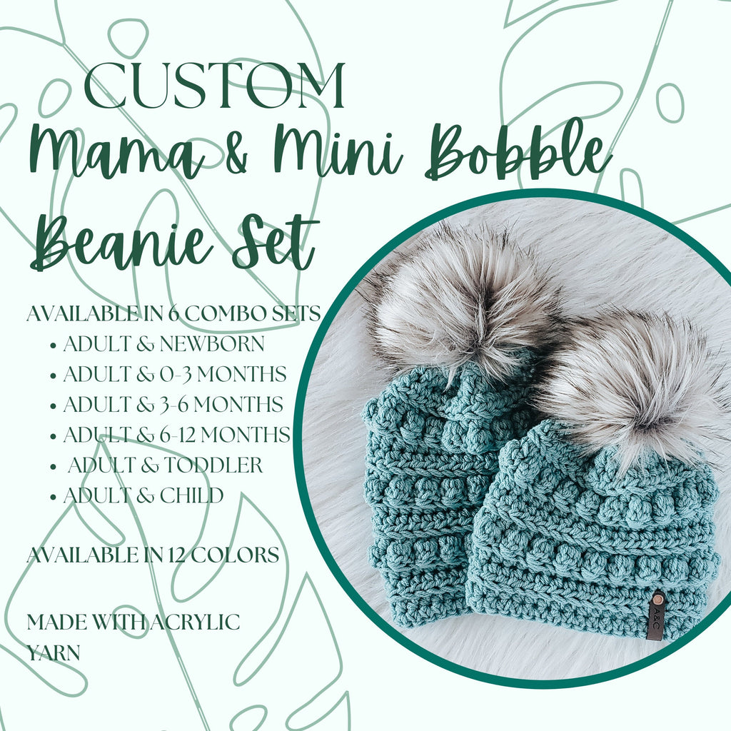 Mommy and Me Bobble Beanie Set | Matching Crochet Hats