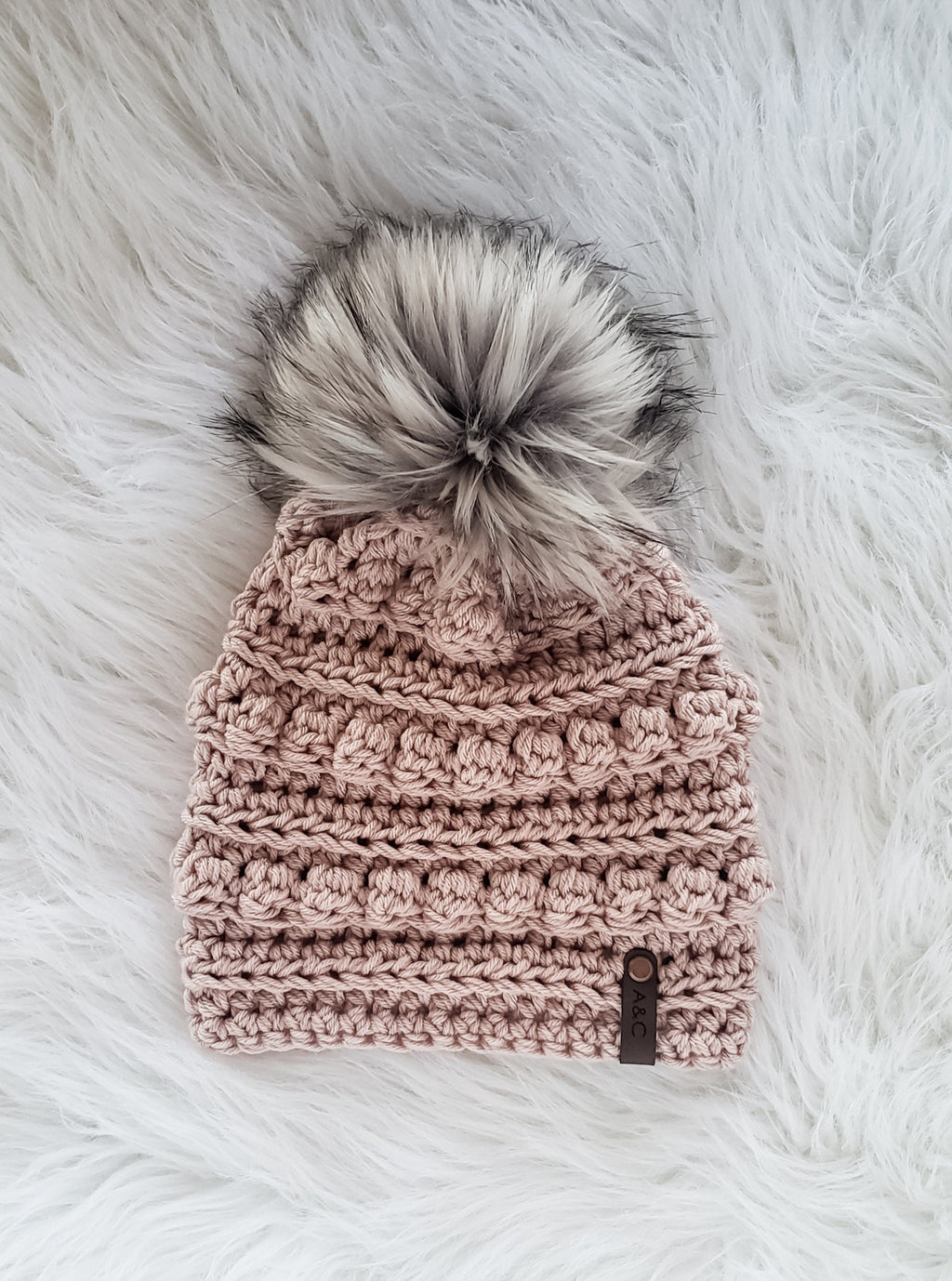 Child Bobble Beanie | Handmade Crochet Kids Hat with Faux Fur Pom Pom
