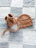 Crochet Baby Bonnet and Booties Set | Handmade Newborn Gift | 0-6 Months | Antique Gold