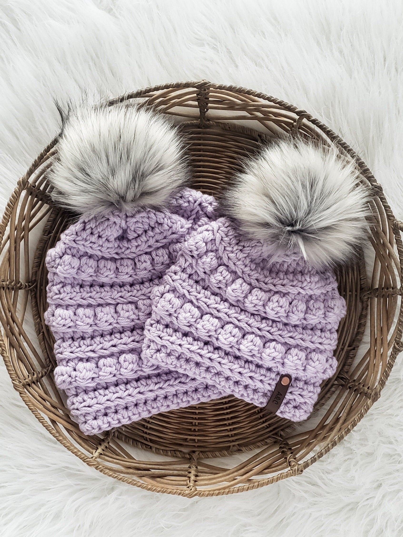 Child Bobble Beanie | Handmade Crochet Kids Hat with Faux Fur Pom Pom