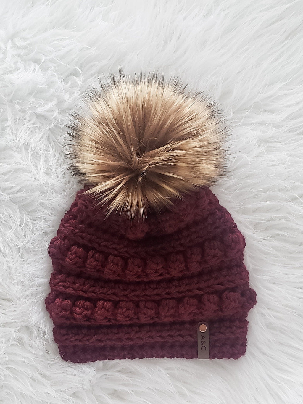 Child Bobble Beanie | Handmade Crochet Kids Hat with Faux Fur Pom Pom