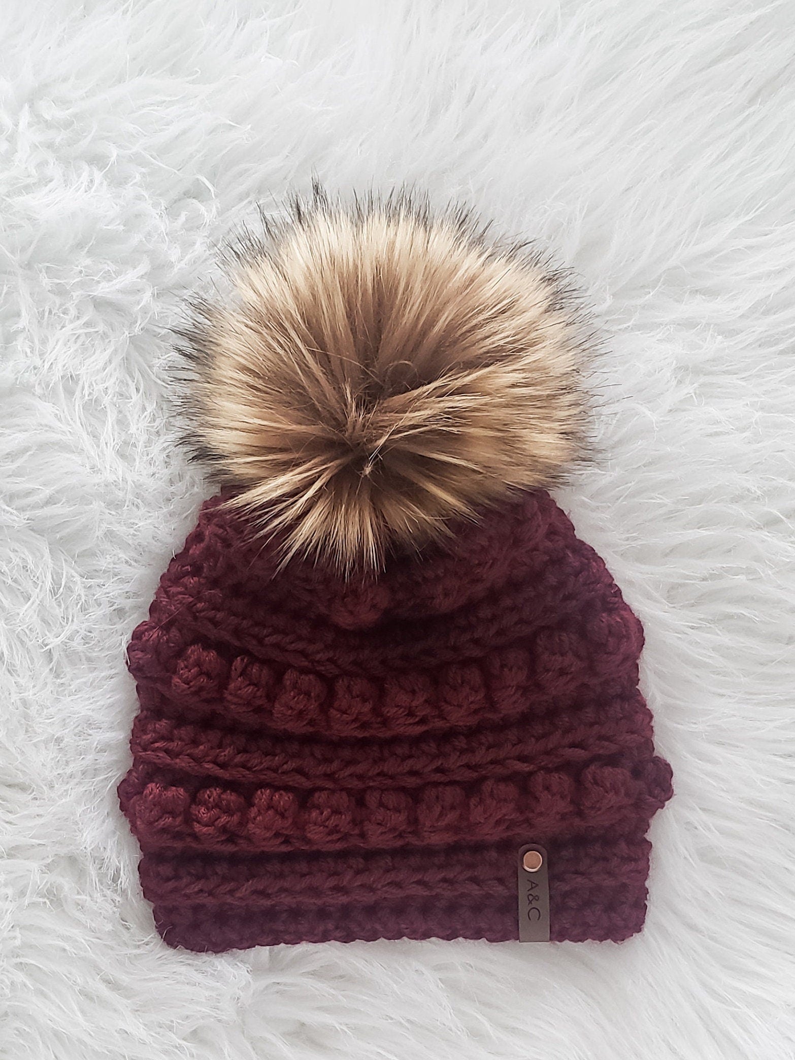 Child Bobble Beanie | Handmade Crochet Kids Hat with Faux Fur Pom Pom